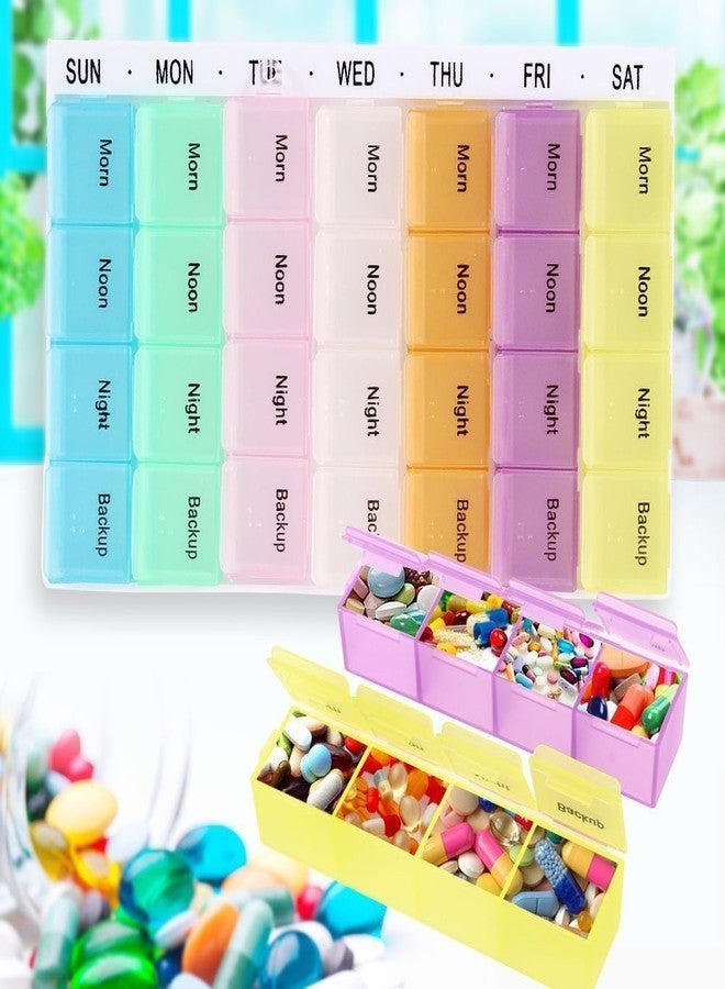 BluBasket علبة حبوب بلو باسكت الأسبوعية ذات 28 قسمًا، تتسع لسبعة أيام، لتنظيم الأدوية صباحًا ومساءً، وحافظة تخزين الأقراص، وأداة للعناية الصحية. - Image 3